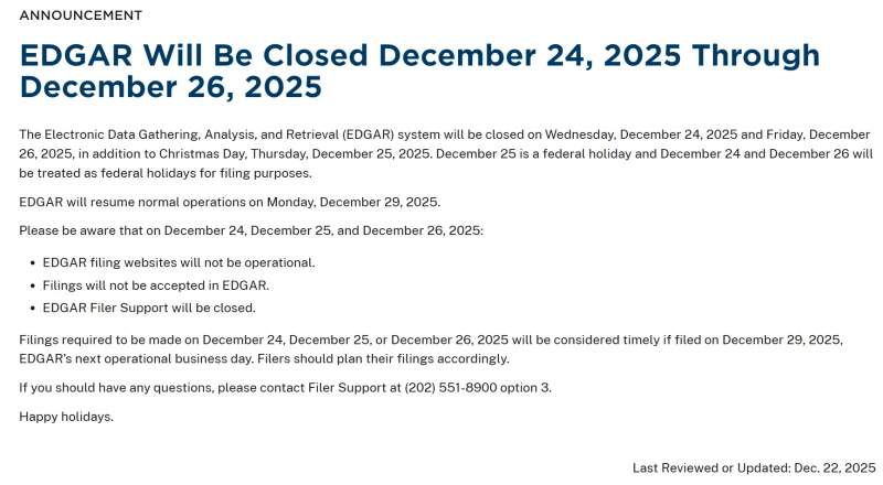 Trump's Christmas holiday creates minor trouble: US stock market trading continues, but information disclosure system is closed.