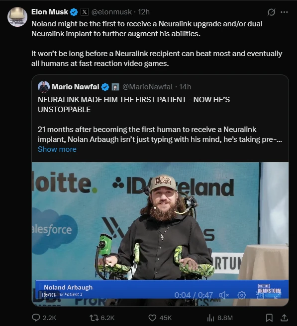 Will "mechanical ascension" become a reality? The latest developments of Neuralink's first patient have been revealed, and Musk hints at the implantation of a brain-computer interface device.