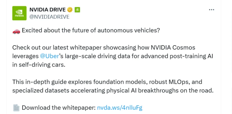 Nvidia announces partnership with Uber to advance autonomous vehicle technology development!
